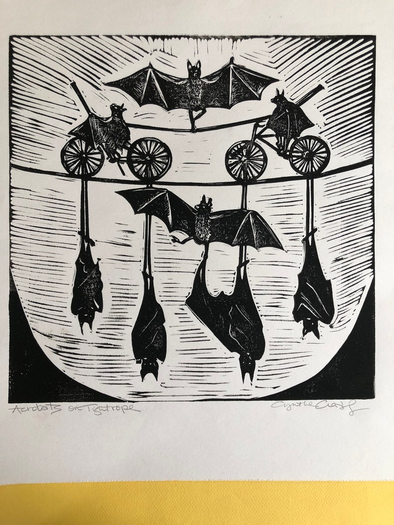 Acrobats On A Tightrope Linocut image 1