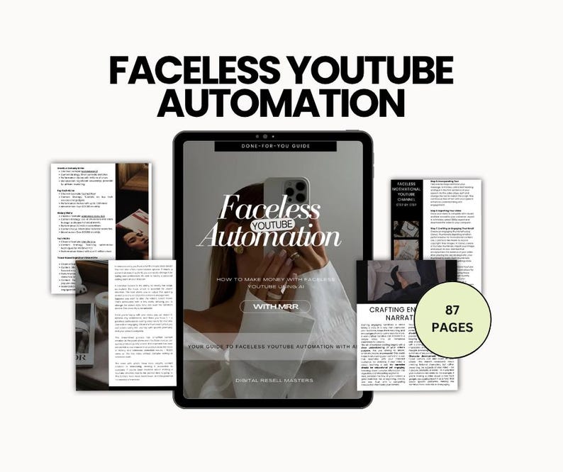 Online business bundle mockup with faceless digital marketing playbooks for scaling social media and earning passive income