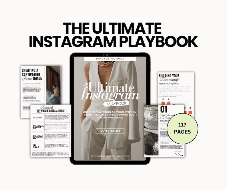 Minimal aesthetic mockup showing faceless content creation guides for TikTok, Instagram, and YouTube, fully editable PLR digital bundle