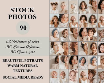 Neutrale ästhetische Frauen Porträts Bündel | Diverse Frauen Stock Fotos | Gen Z Mädchen, Frauen of Color, Serene Lifestyle Bilder | Ig Pack MRR