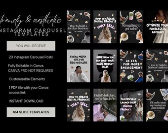 Gesichtslose Instagram Karussell-Vorlagen | Ästhetisches Canva Social Media Kit | TikTok & IG Folien | PLR MRR Bearbeitbar Done For You Carousel Posts