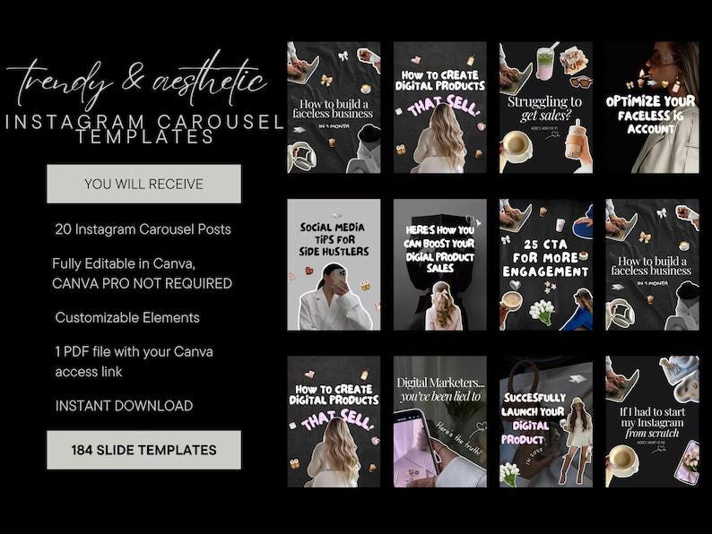Faceless Instagram Carousel Templates | Aesthetic Canva Social Media ...
