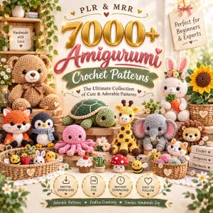 Über 7000 Häkelmuster (PDF-Paket) | Amigurumi-Mega-Kollektion | Kuscheltiere | Anfängerfreundlich | PLR MRR | Sofort-Download