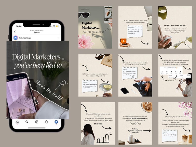 Faceless Instagram Carousel Templates | Aesthetic Canva Social Media ...