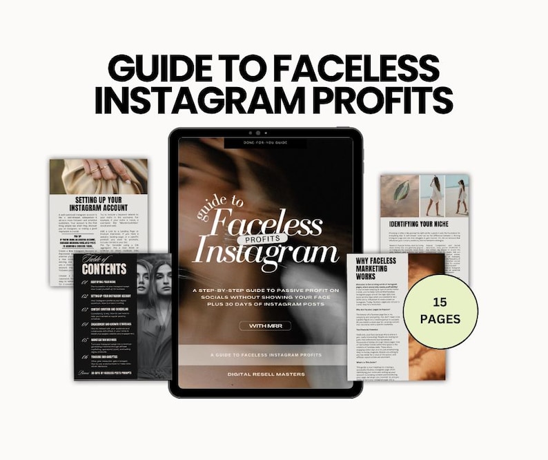 Professional mockup of 9-in-1 faceless marketing eBooks bundle with PLR and MRR rights for digital entrepreneurs and content creators