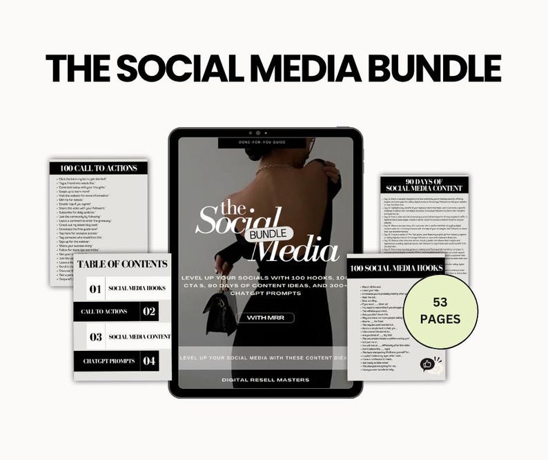 Digital planner style mockup of faceless marketing eBooks bundle, ideal for social media managers and passive income business owners