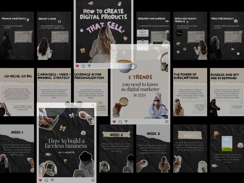 Faceless Instagram Carousel Templates | Aesthetic Canva Social Media ...