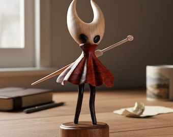 Hollow Knight Inspired Figurine | Hornet & Knight Wooden Display Statue, Gaming Desk Decor