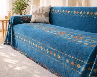 Boho Chenille Anti-Rutsch-Sofabezug, Katzenkratzfester Couchüberwurf