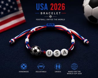 USA 2026 Soccer Bracelet | Handmade Adjustable Cord Football Fan Jewelry