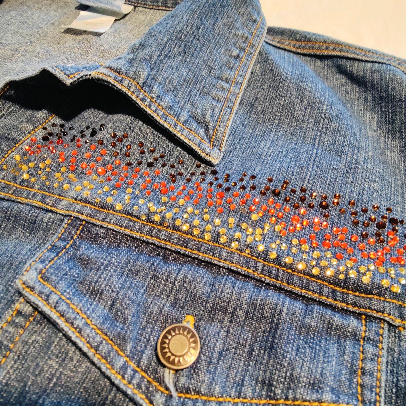 Vintage Denim Jacket Rhinestone Studded Y2K Western Glam 2X - Etsy