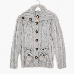 treatürself Bunny fur cableknit cardigan Rabbit Fur Cardigan - Etsy