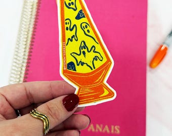 Linocut Ghost Lava Lamp Sticker – Retro Halloween Vinyl