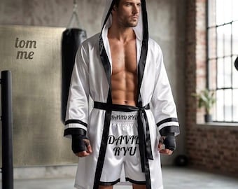 Custom Embroidered Satin Robe | Personalized Hooded Boxing Outfit