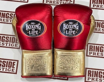 Rote und goldene Boxhandschuhe, metallische Sparring-Trainingshandschuhe, professionelle Schnür-Kampfausrüstung, Geschenk für Boxbegeisterte