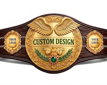 Cinturón de campeonato alado personalizado / Cinturón trofeo personalizado de oro y cuero