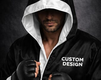 Custom Satin Hooded Boxing Robe – Personalized Fight Walkout MMA Outfit