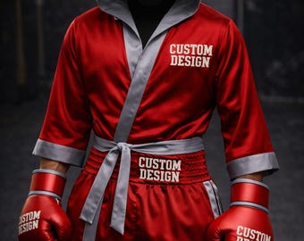 Benutzerdefinierte mehrfarbige Satin Boxen Robe, Shorts, Handschuhe Set Personalisierte Kampfausrüstung