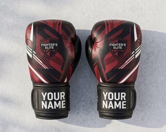 Custom Leather Boxing Gloves: 14oz Red Black Sparring Gear (Personalized Name)