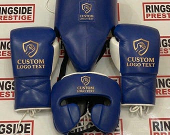 Custom Leather Boxing Set - Professional Boxing Gloves, Headgear & Groin Guard | Personalized Sparring Gear