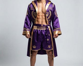 Custom Boxing Robe and Shorts Set | Personalized Fight Night Outfit, Luxury Satin Boxing Uniform, Custom Ring Wear, Championship Boxing Gear