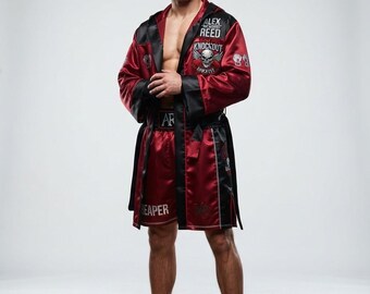 Custom Boxing Robe and Shorts Set | Personalized Fight Night Outfit, Crimson Satin Ring Wear, Boxing Uniform, Custom MMA & Combat Sports