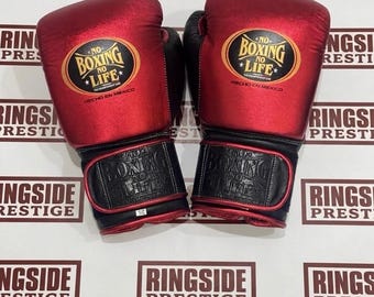 Custom Red Gold Leather Boxing Gloves – Pro Lace-Up Sparring Competition Gear