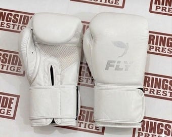 Personalized Pro White Fly Sparring Boxing Gloves Leather Training Muay Thai MMA Gloves
