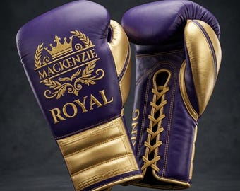 Custom Name Cowhide Leather Boxing Gloves, Personalized Embroidered Fight Gloves