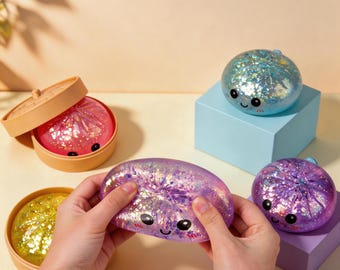 光沢のある餃子型ぬいぐるみ3個入りボックス。楽しいストレス解消おもちゃ。特大サイズのゆっくりと弾むストレス軽減粘土。柔らかく握るとストレスが和らぐ粘土。