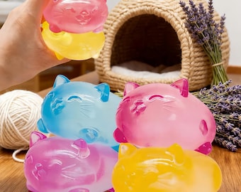 Adorable Cat Squishy Toy, Soft Stress Relief Maltose Kneading Toy Translucent Cat Stress Ball, Non-Stick Odorless Anxiety Relief Toy