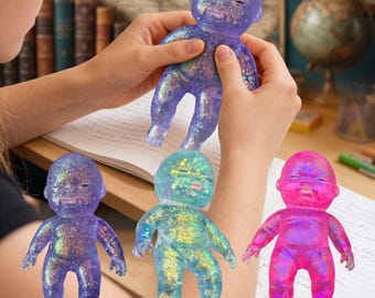 Iridescent Maltose Baby Toy, Soft and Slow Rebound Decompression Doll Translucent Baby Doll Stress Ball, Non-Stick Odorless Fidget Toy