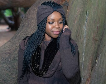 Cashmere reversible headband turban brown  and black . Warm headband, earwarmer, boho headband