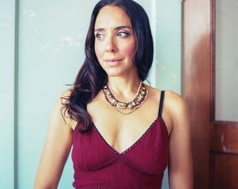 Cashmere bra bralette , sweater bra in red from Vintage Creations. Great for loungewear, cruisewear, boudoir, yoga and beach!