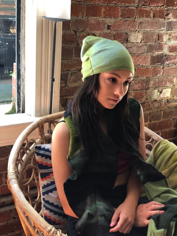 Lime Green Chartreuse Beanie Hat Side 