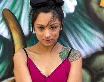 Cashmere bra organic bralette  hot pink boudoir  from Vintage Creations. Travel bra, yoga bra, cashmere lingerie, Valentine's Day