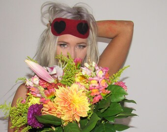 Sleep Mask Eye Mask Travel Mask  Eye  Pillow Cashmere red with black hearts from Vintage Creations, Great gift!