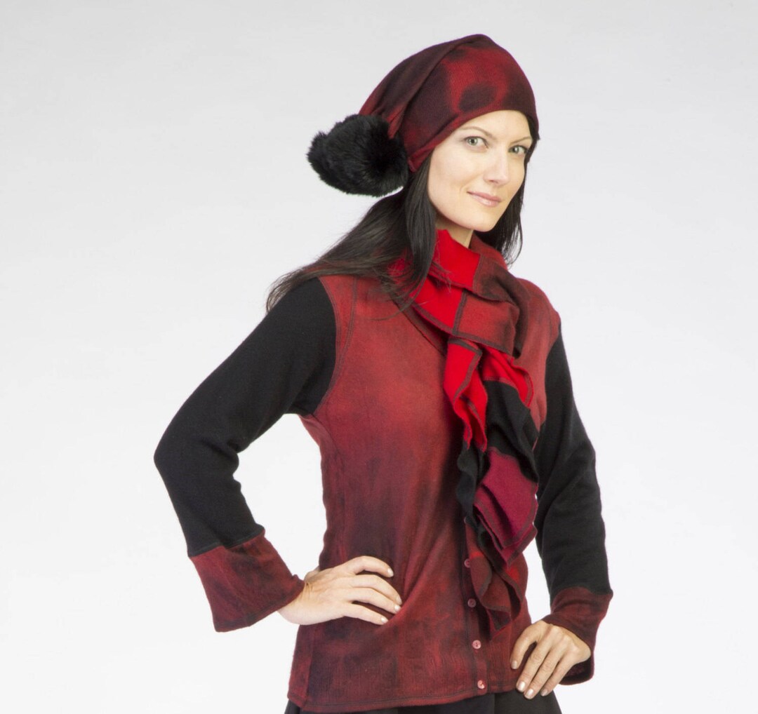 Cashmere Ruffle Scarf Red and Black From Vintage Creations Perfect ...