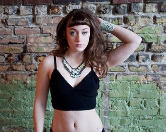Cashmere bra bralette camisole black ready to ship recycled from Vintage Creations