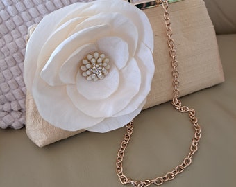 Pochette in seta Dupioni oro, Pochette da sposa in oro, Pochette madre della sposa in oro, Pochette da sposa in seta avorio d'oro