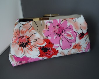 Pink Floral, Fuchsia, Orange, Red, Taupe, Coral Wedding Clutch, Bridal Clutch, Mother of the Bride Clutch