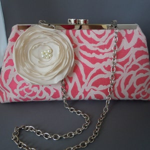 Coral and Ivory Bridesmaids Clutch, Wedding Clutch, Mother of the Bride Clutch image 1