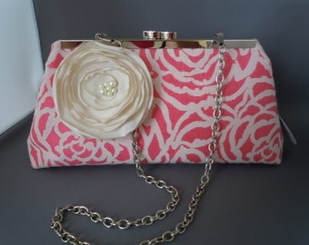 Coral and Ivory Bridesmaids Clutch, Wedding Clutch, Mother of the Bride Clutch