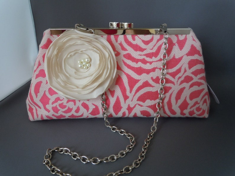 Coral and Ivory Bridesmaids Clutch, Wedding Clutch, Mother of the Bride Clutch image 1