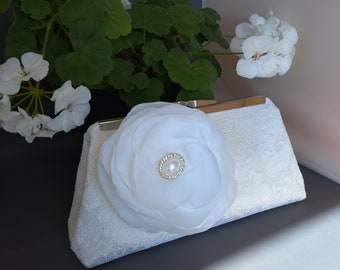 White Lace Wedding Clutch, White Lace Bride&#39;s Clutch, White Lace and Taffeta Mother of the Bride Clutch