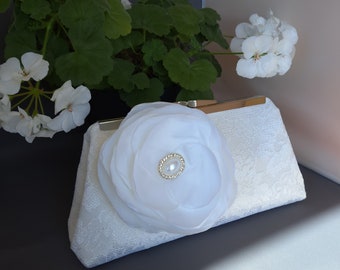 White Lace Wedding Clutch, White Lace Bride's Clutch, White Lace and Taffeta Mother of the Bride Clutch