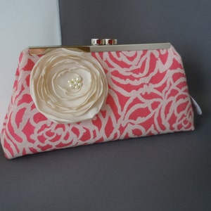 Coral and Ivory Bridesmaids Clutch, Wedding Clutch, Mother of the Bride Clutch image 2