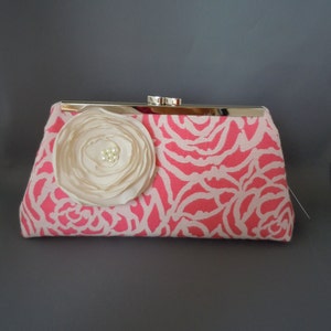 Coral and Ivory Bridesmaids Clutch, Wedding Clutch, Mother of the Bride Clutch image 4