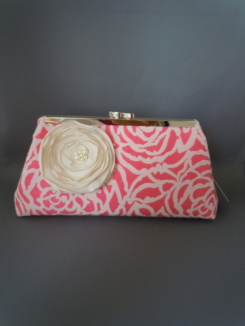 Coral and Ivory Bridesmaids Clutch, Wedding Clutch, Mother of the Bride Clutch image 4