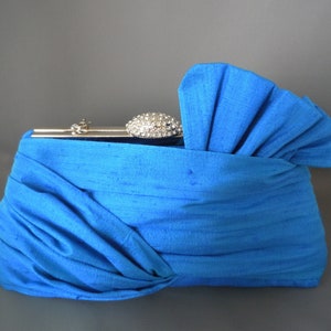 Blue Silk Fan Clutch, Blue Wedding Clutch, Blue Mother of the Bride Clutch, Blue Bridesmaids Clutch,